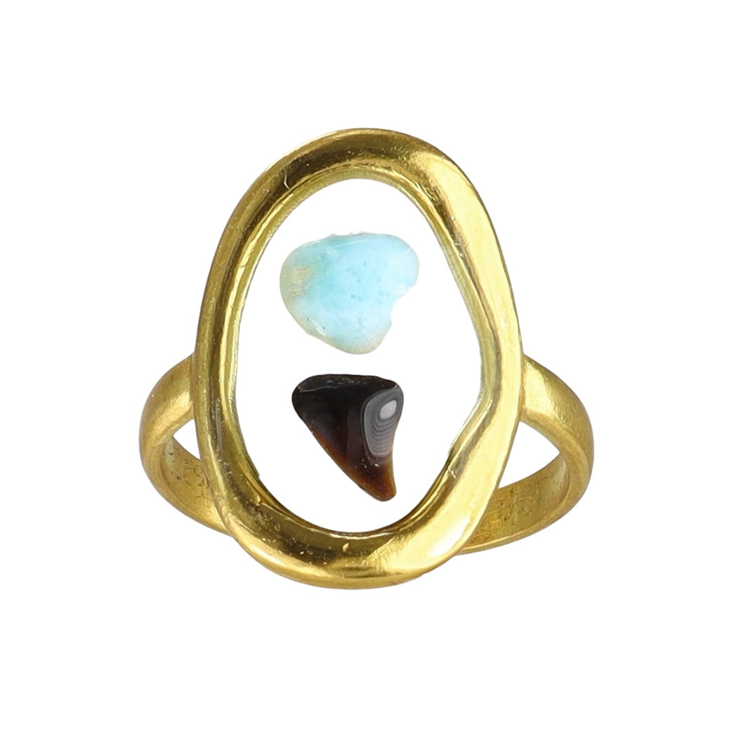 Prehistoric Venice Shark Tooth & Genuine Larimar Ring