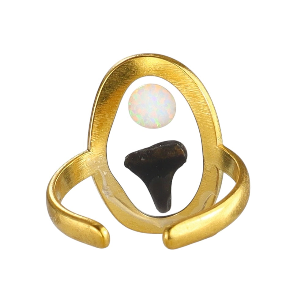 Prehistoric Venice Shark Tooth & White Opal Ring