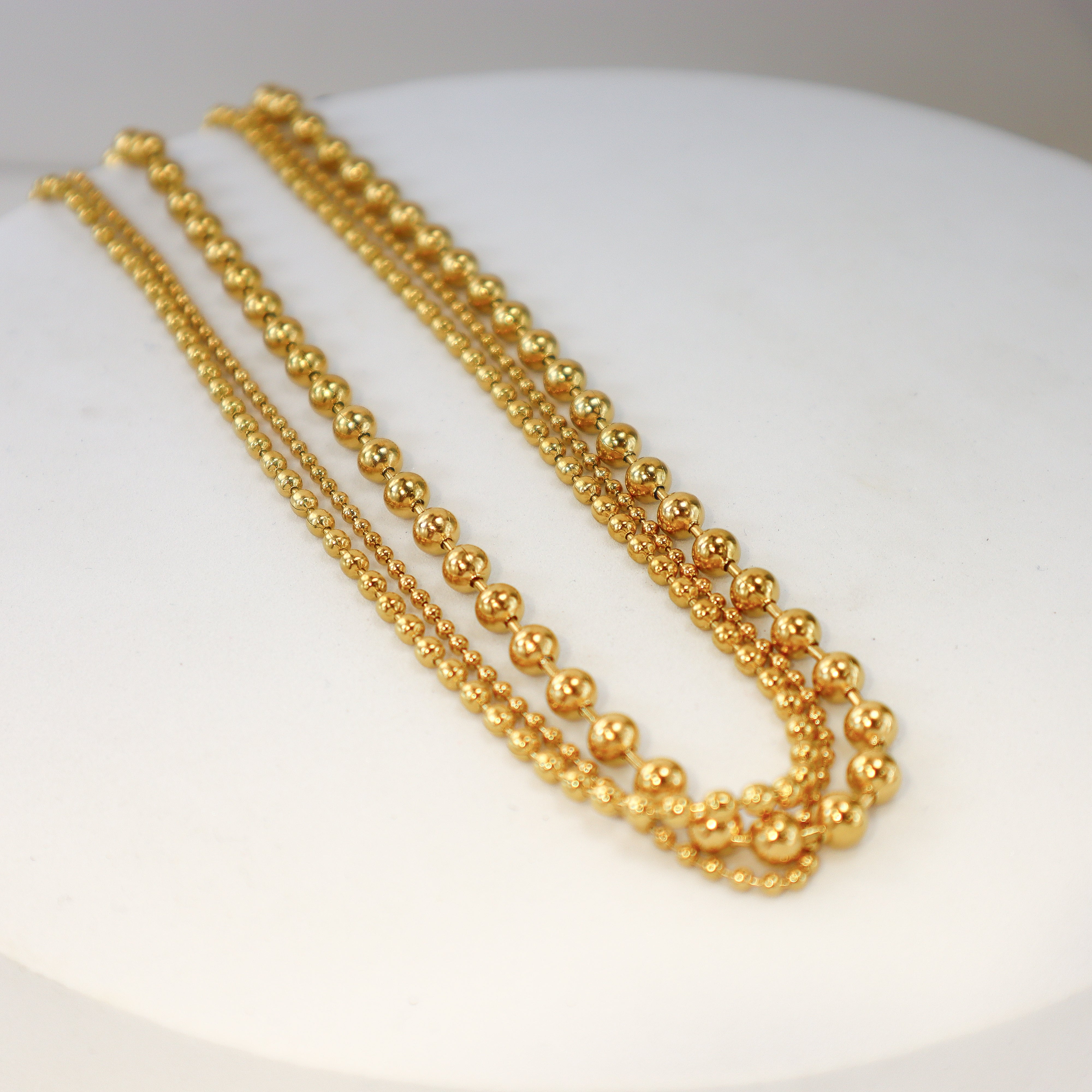 Tri-Layered Simplicity Beaded Gold Necklace