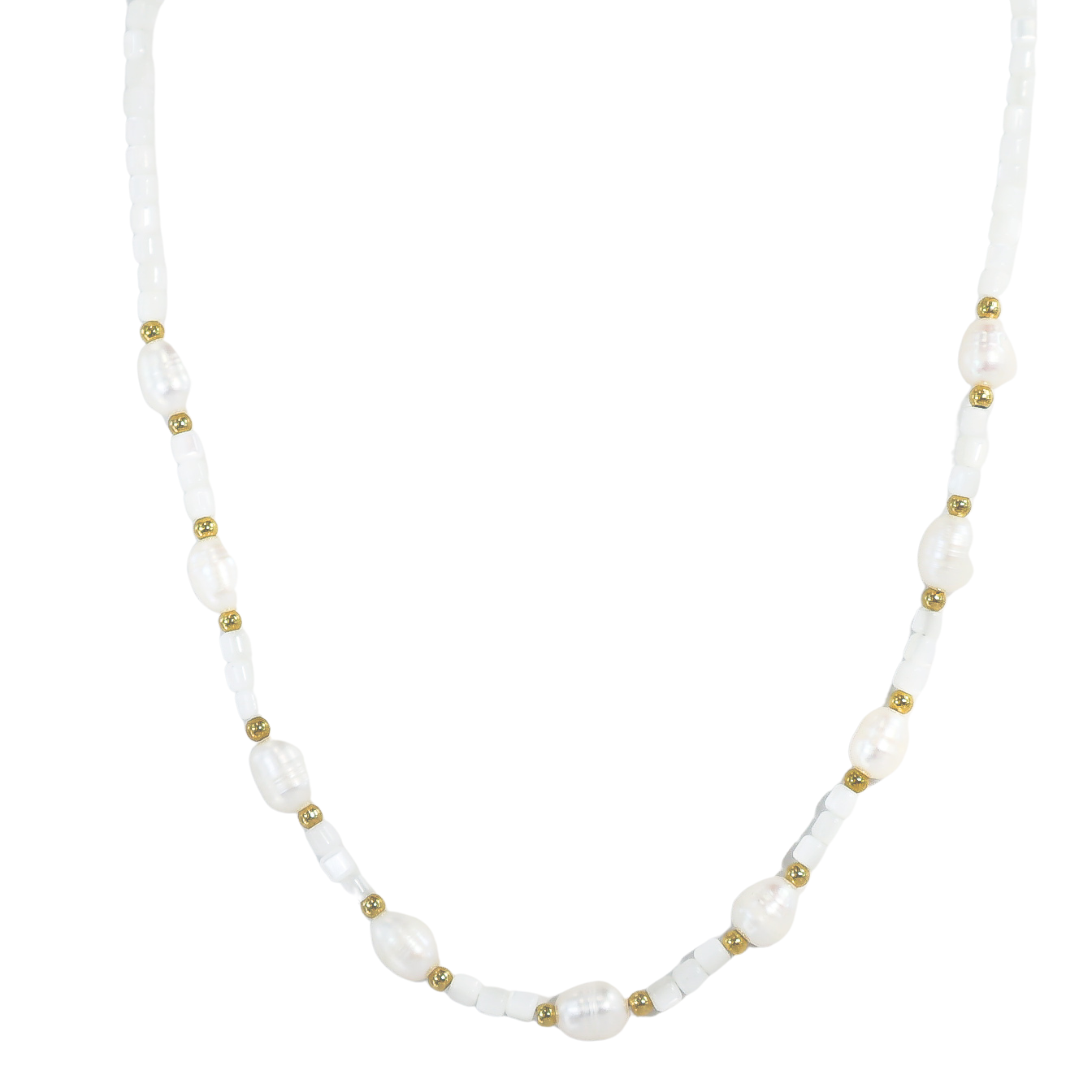 White Mother of Pearl & Fresh Water Pearl Beaded Necklace