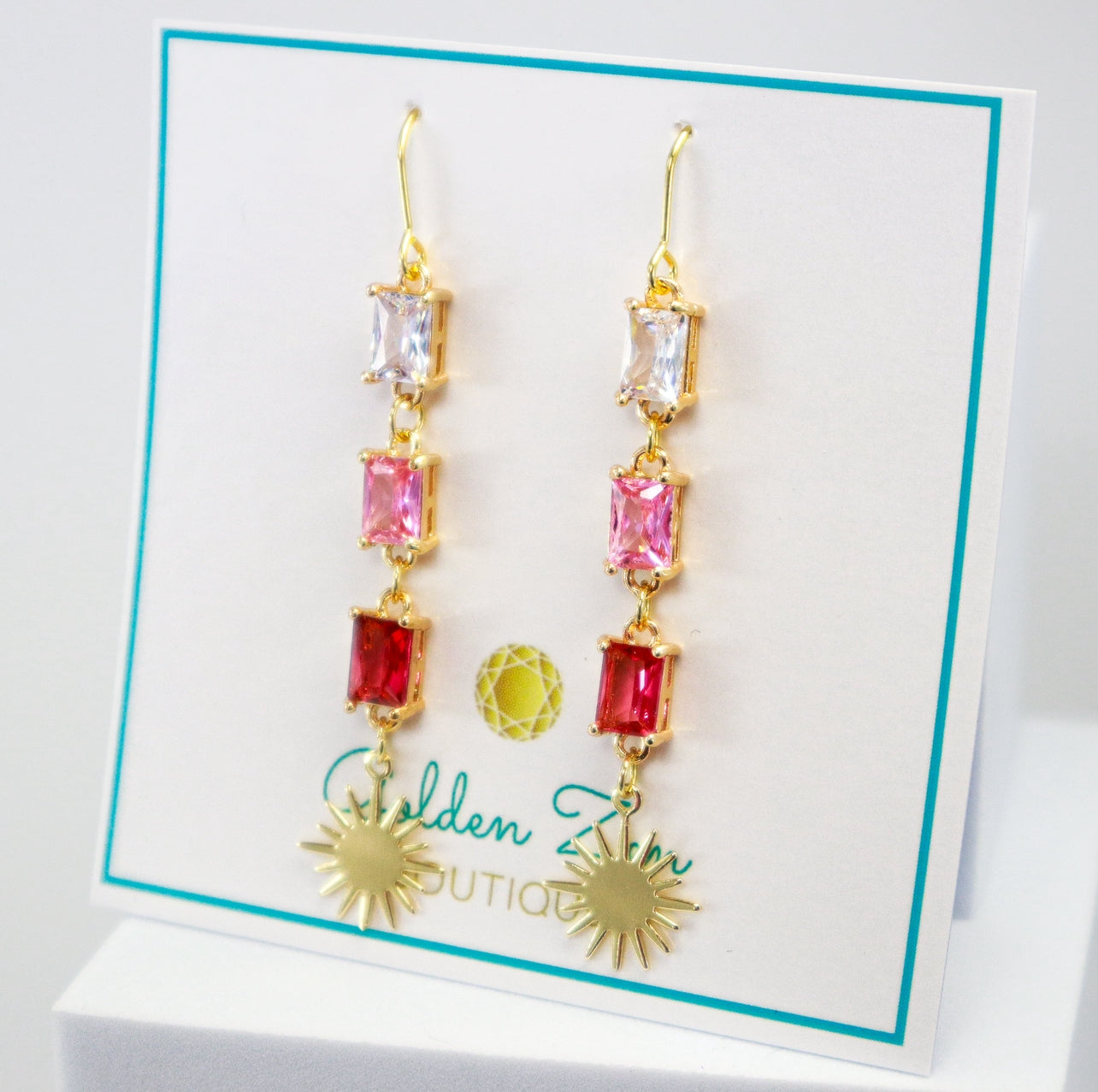 Pink Crystal Sun Ombre Emerald Cut Earrings