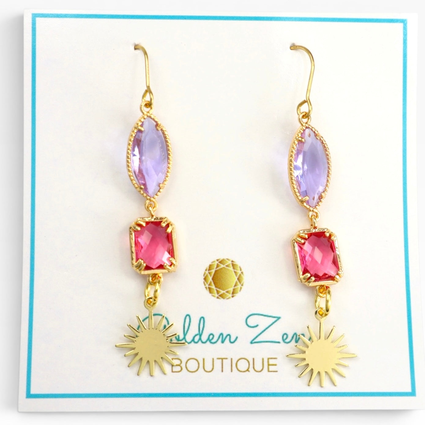 Pink & Purple Sunburst Crystal Earrings