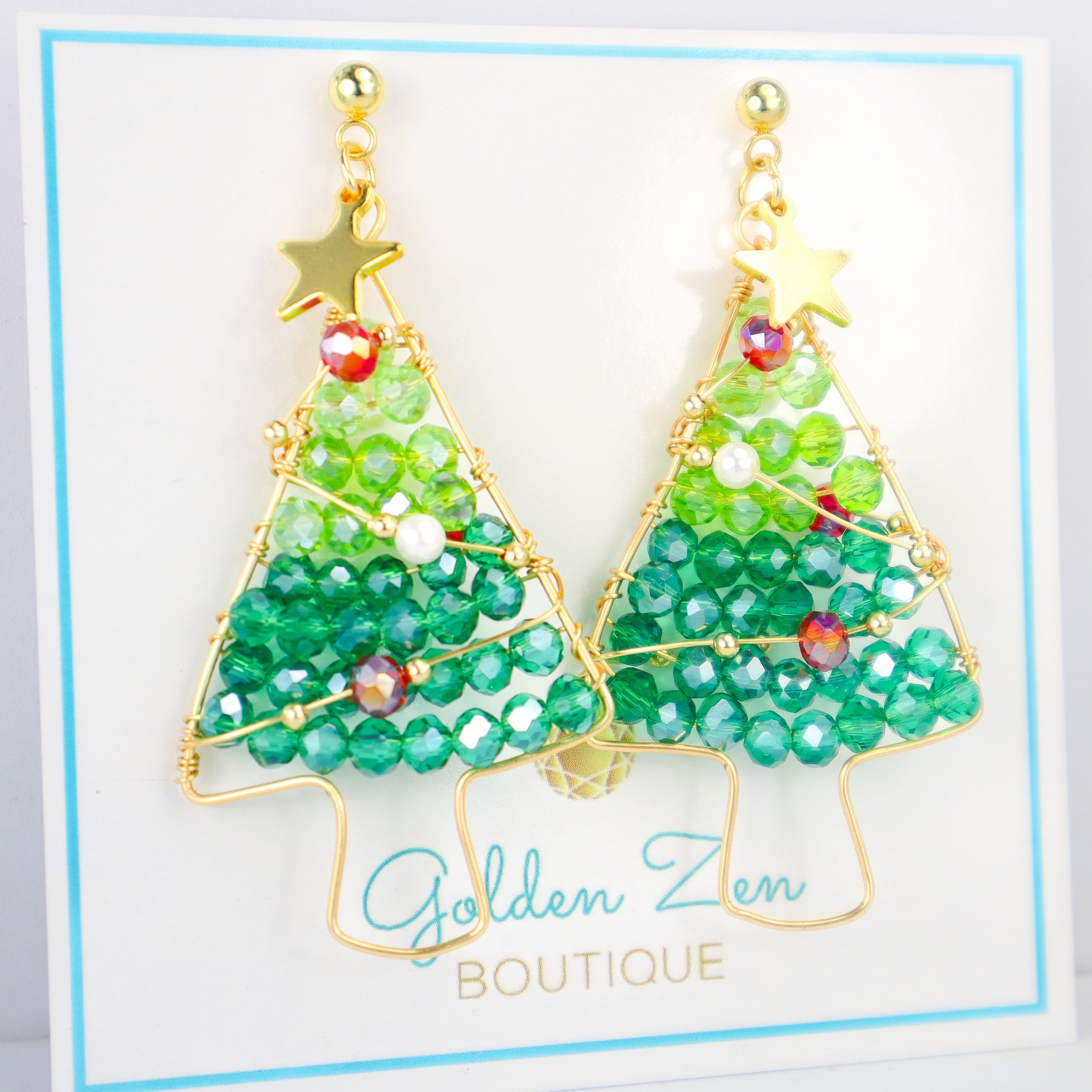 Festive Crystal Christmas Tree Holiday Earrings