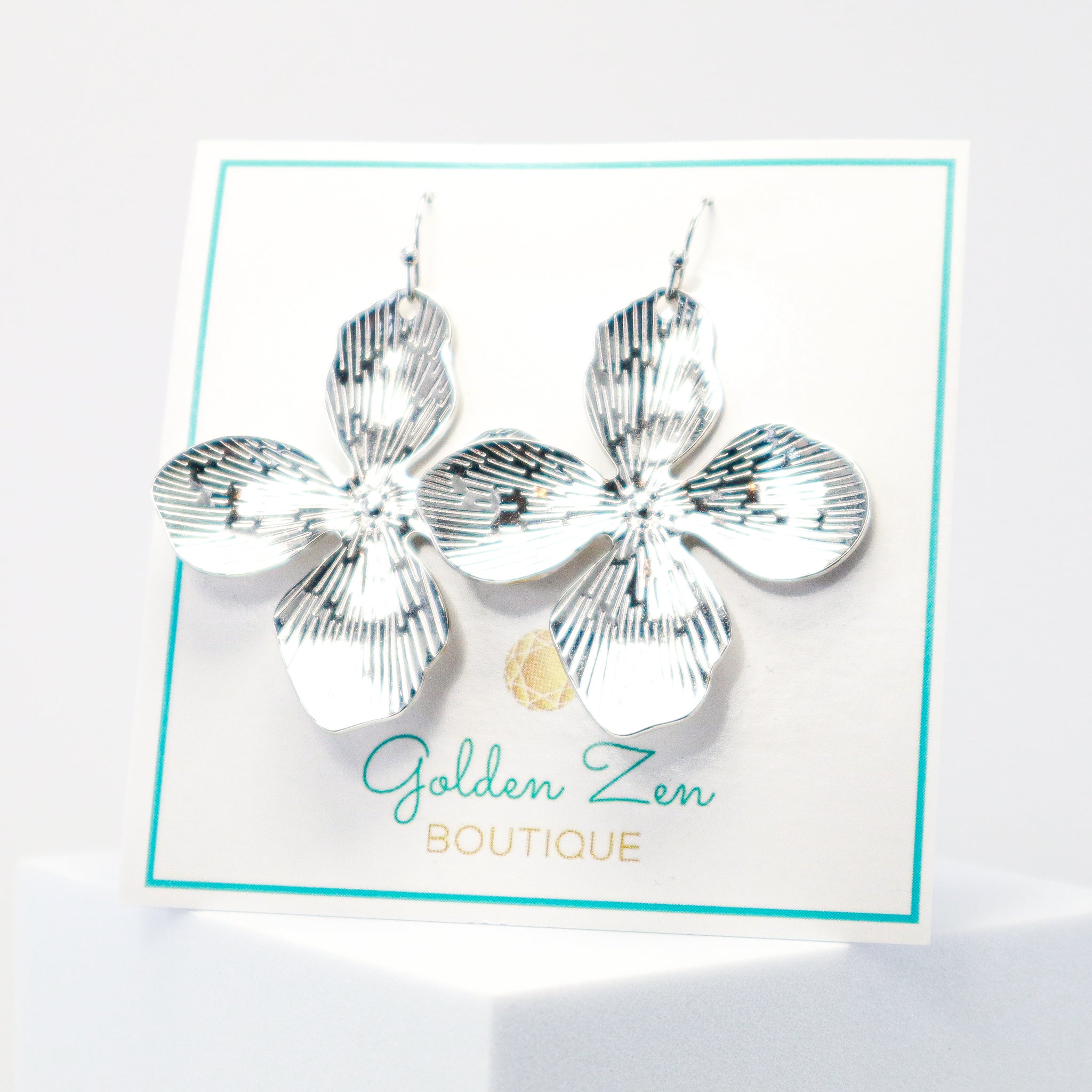 Silver Dogwood Flower Earrings