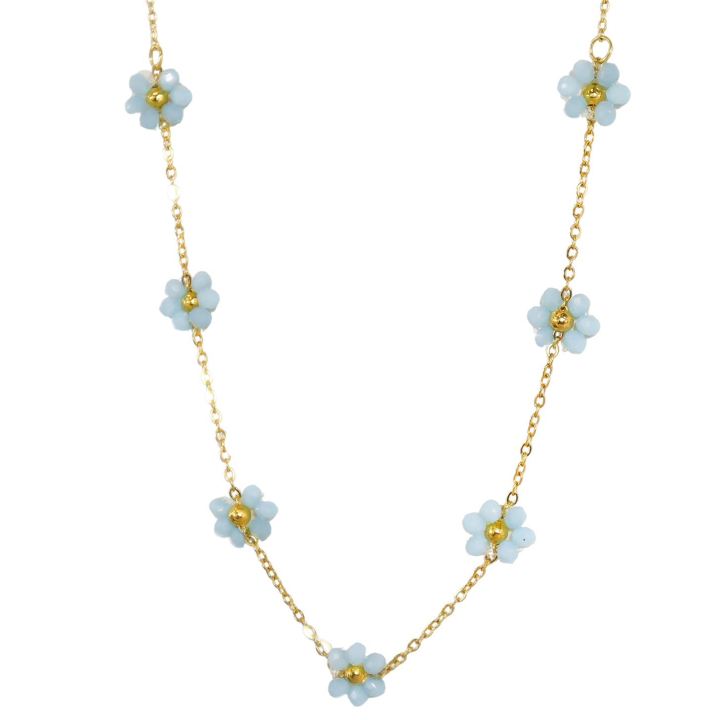 Baby Blue & Gold Crystal Daisy Flower Necklace