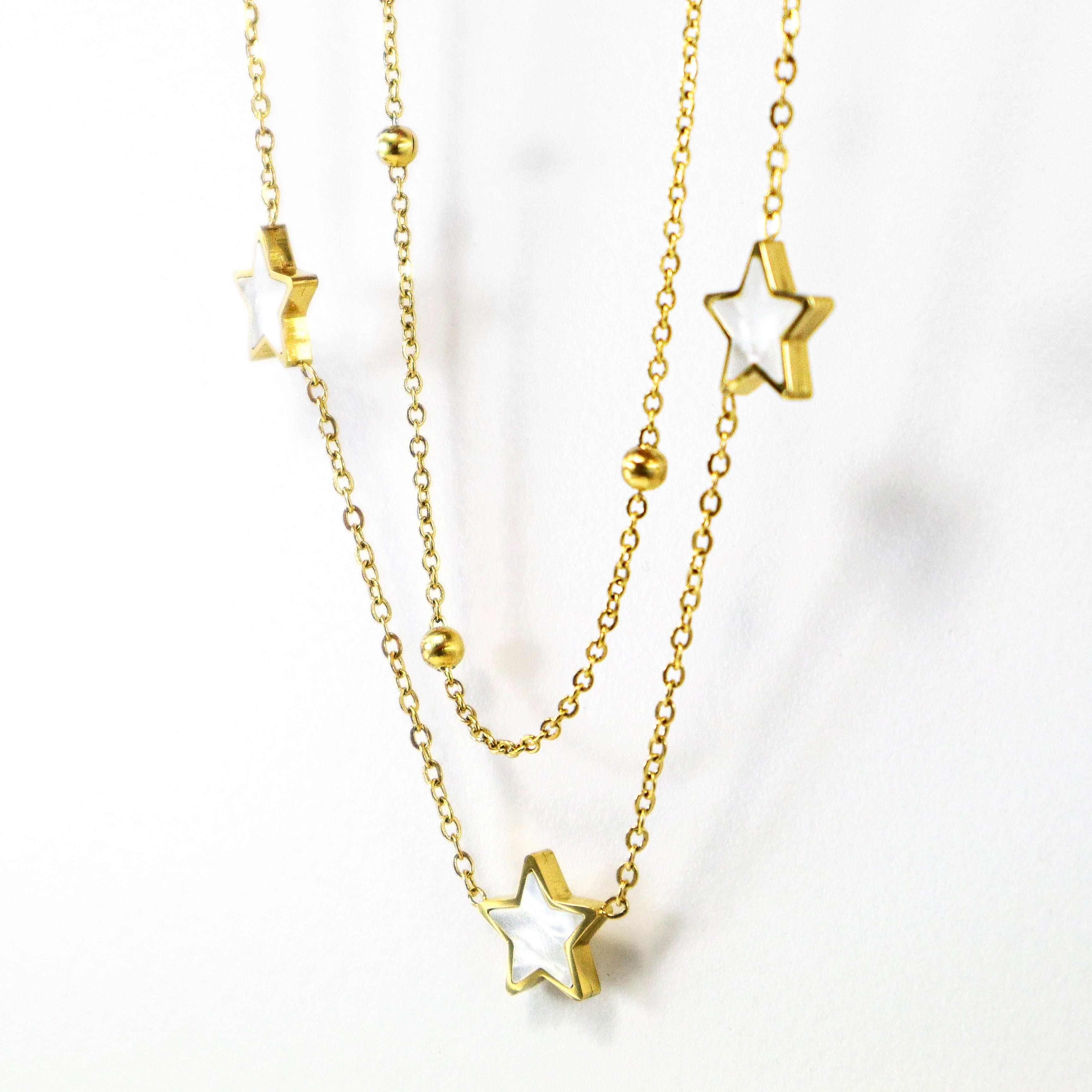 Layered Mother Of Pearl Gold Star Necklace