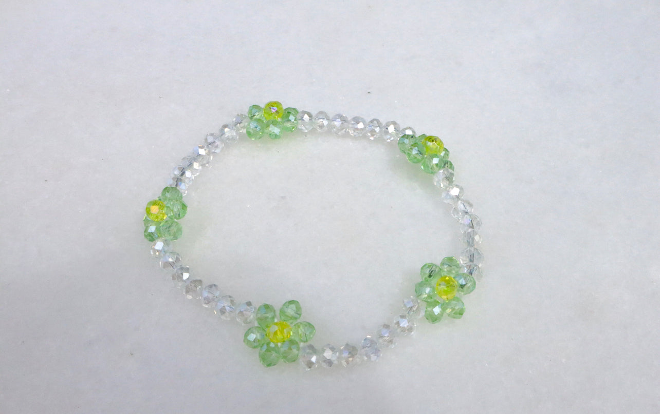 Green & Clear Crystal Daisy Bracelet