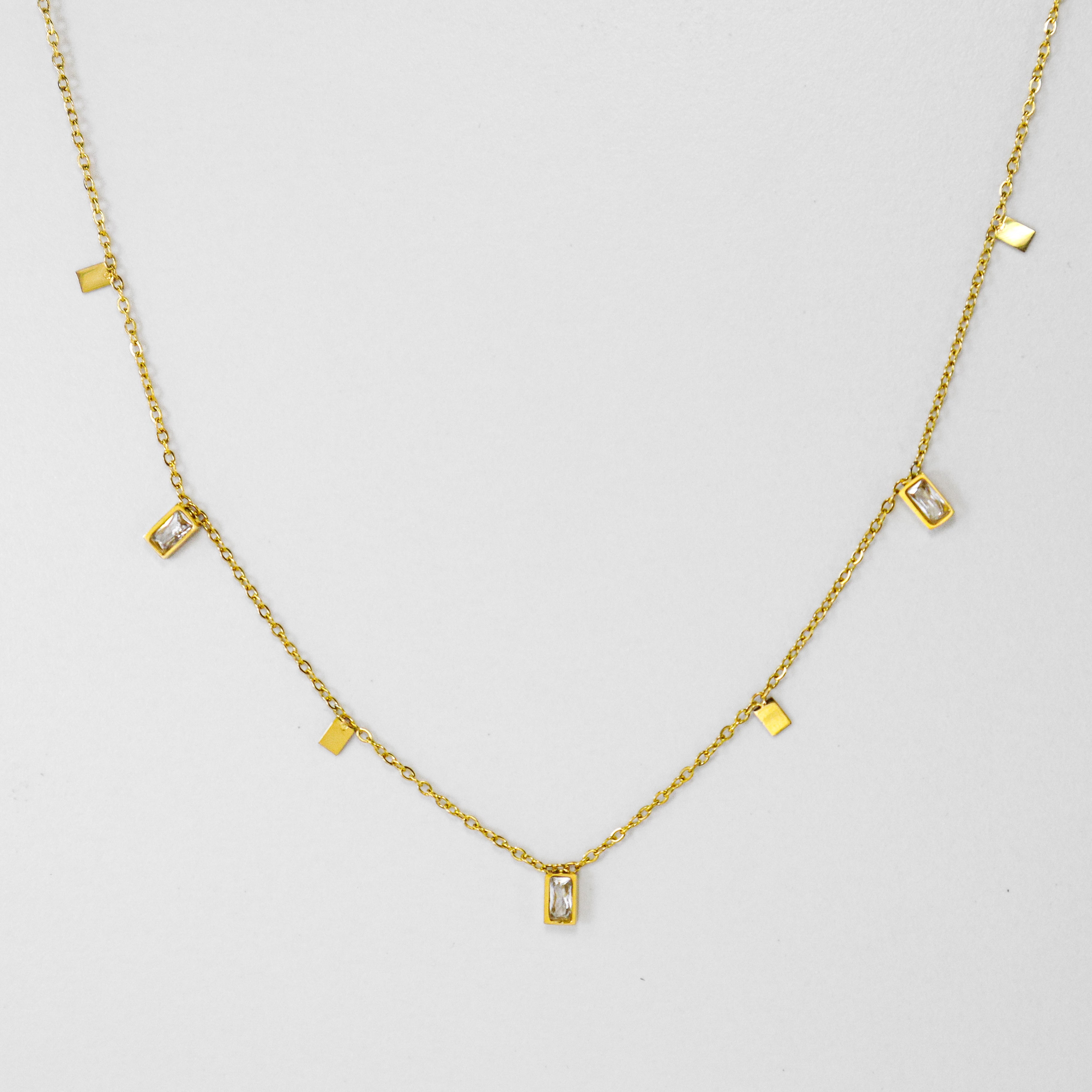 Dainty Gold Rectangle Crystal Necklace