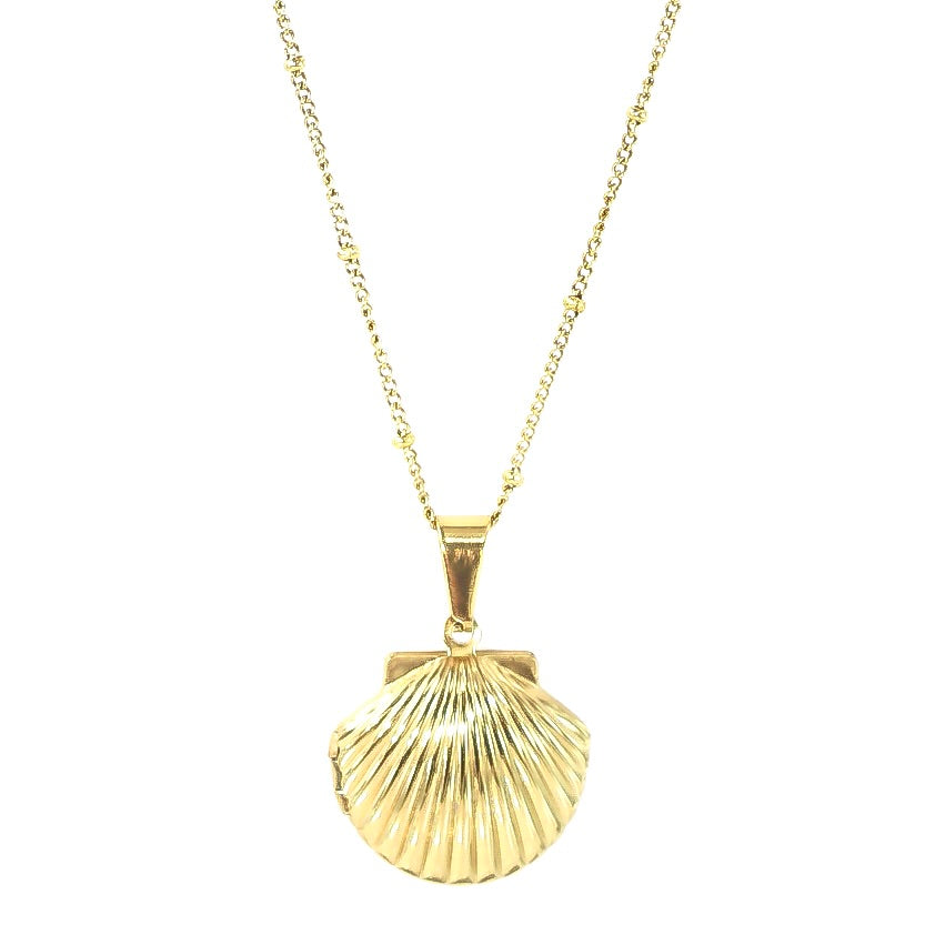 Gold Shell Locket Necklace