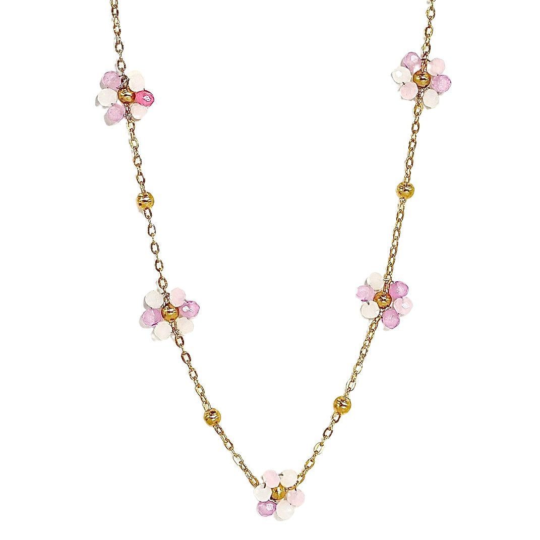 Multi Pink & Gold Crystal Daisy Flower Necklace