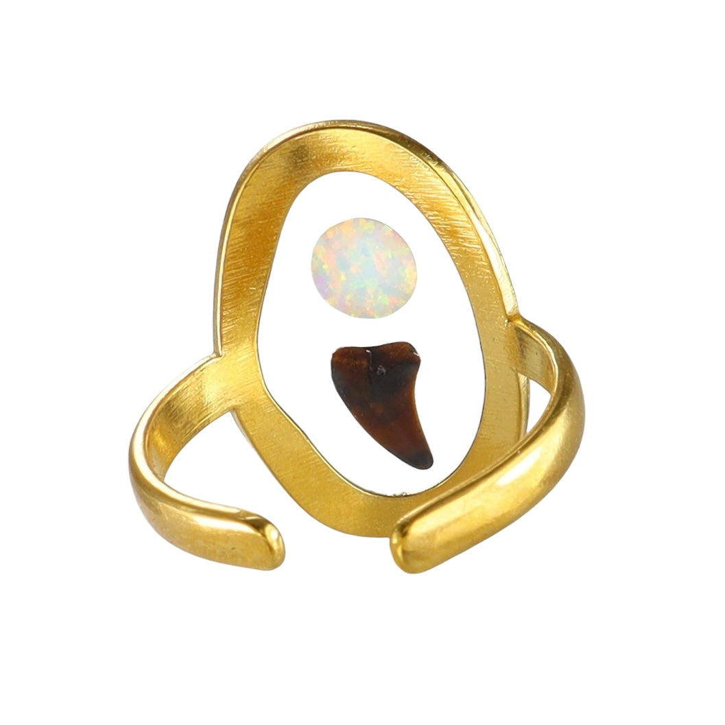Prehistoric Venice Shark Tooth & White Opal Ring