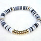 Black, White, Grey & Gold Clay Bracelet