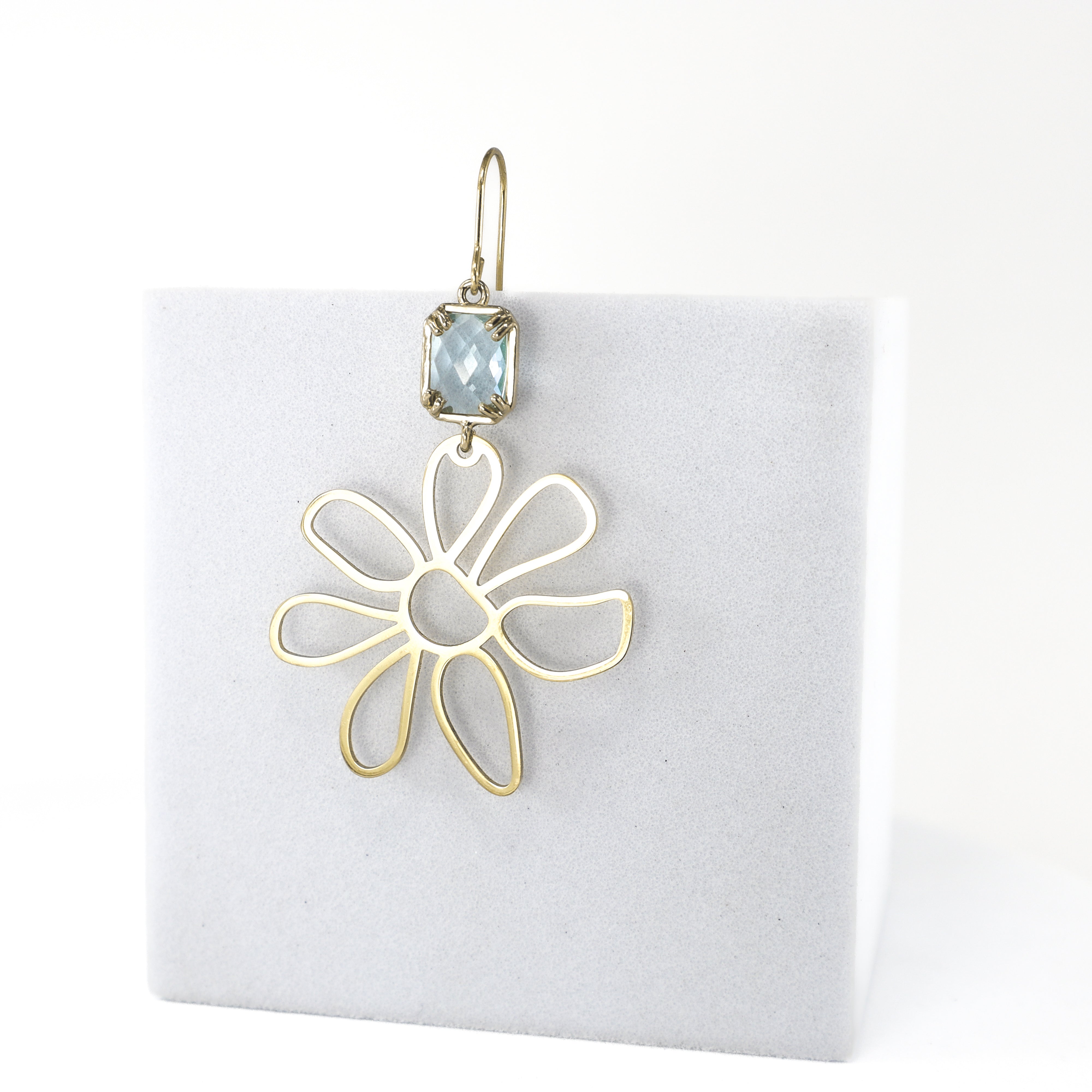 Aquamarine & Floral Drop Earrings – March Birthstone