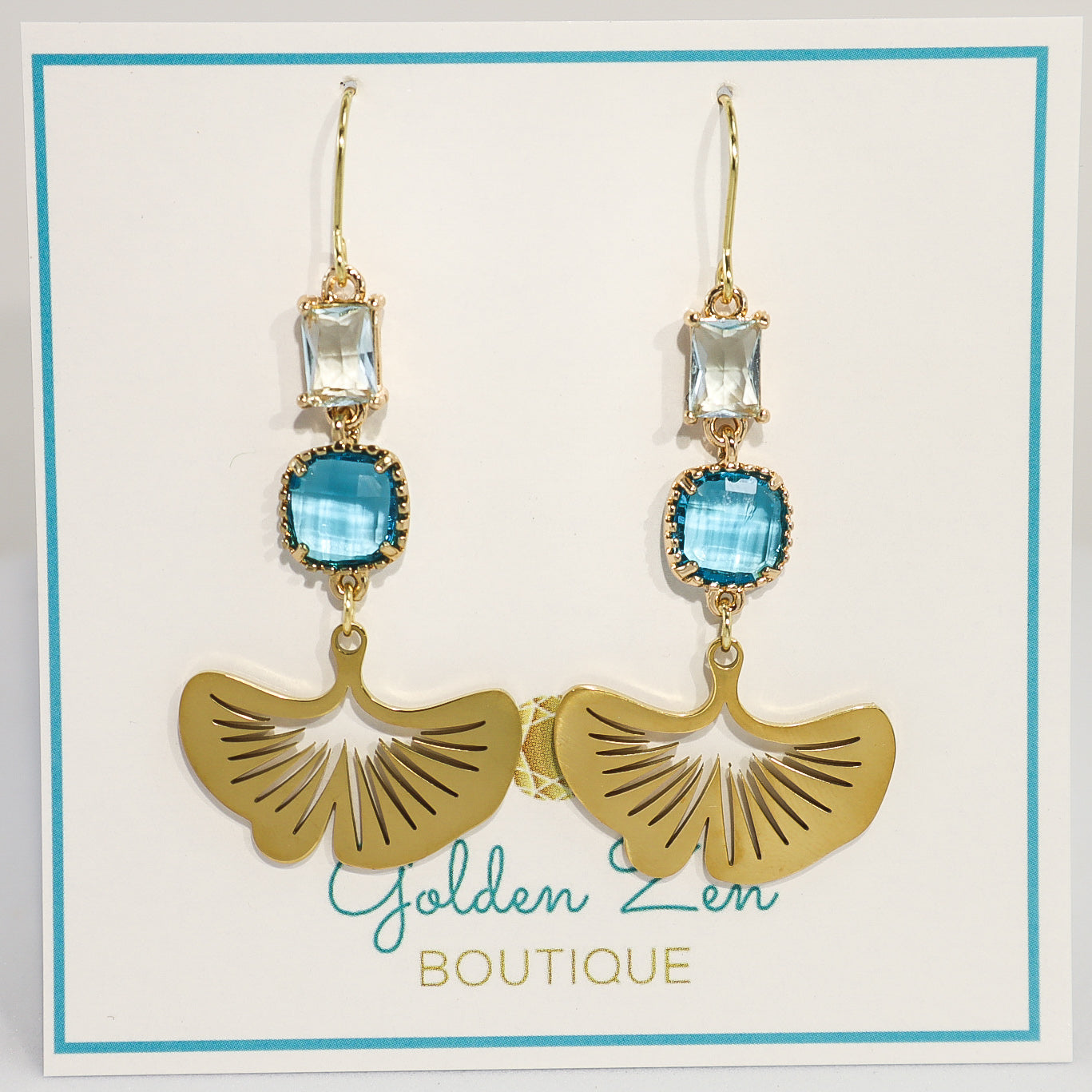 Blue & Gold Flower Dangle Earrings