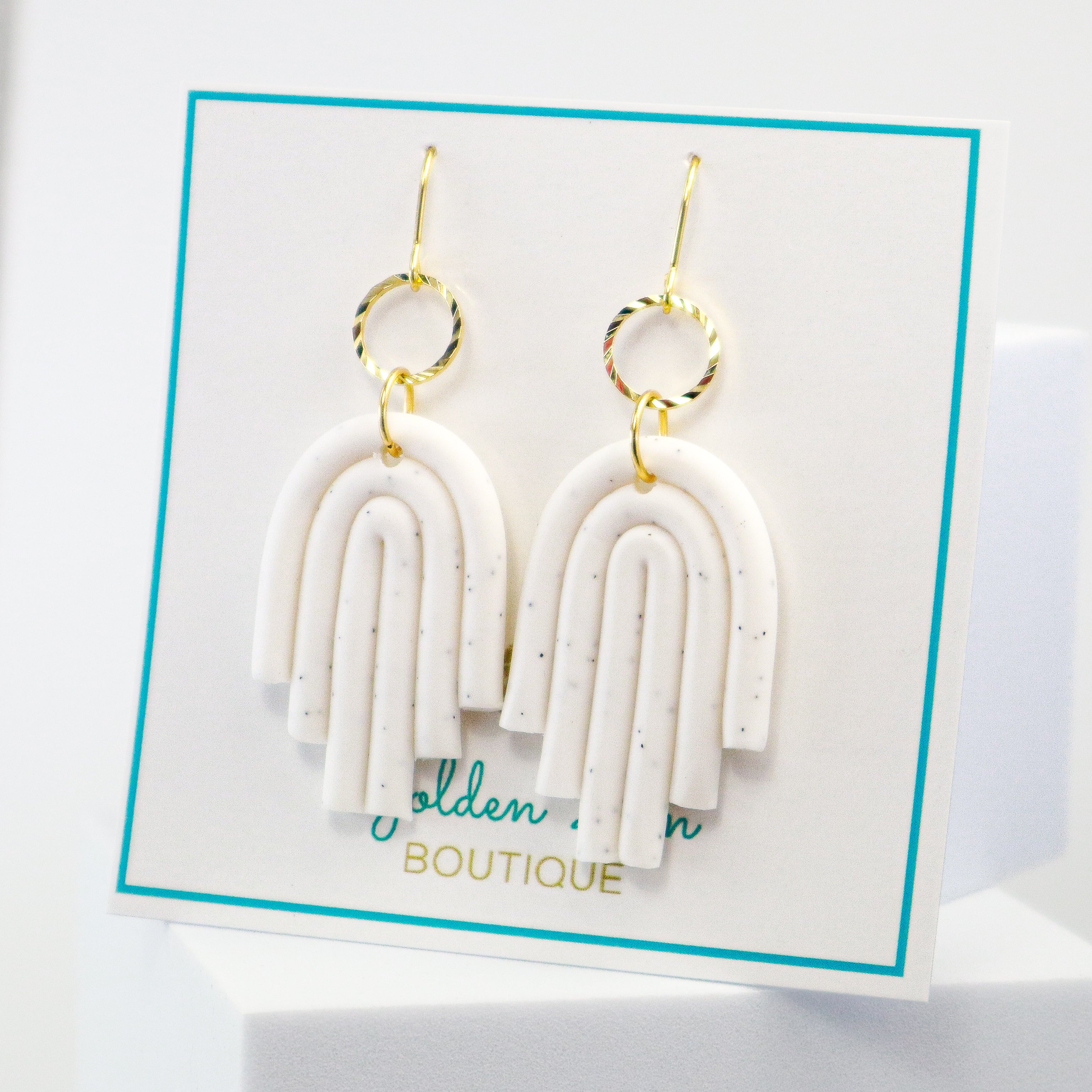 White Clay & Gold Etched Statement Earrings