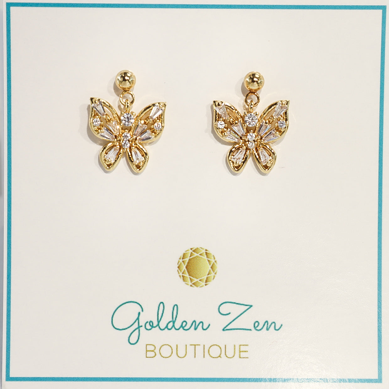 Small Gold & Crystal Butterfly Post Earrings