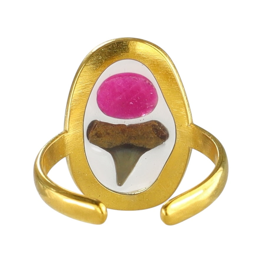 Prehistoric Venice Shark Tooth & Magenta Agate Ring