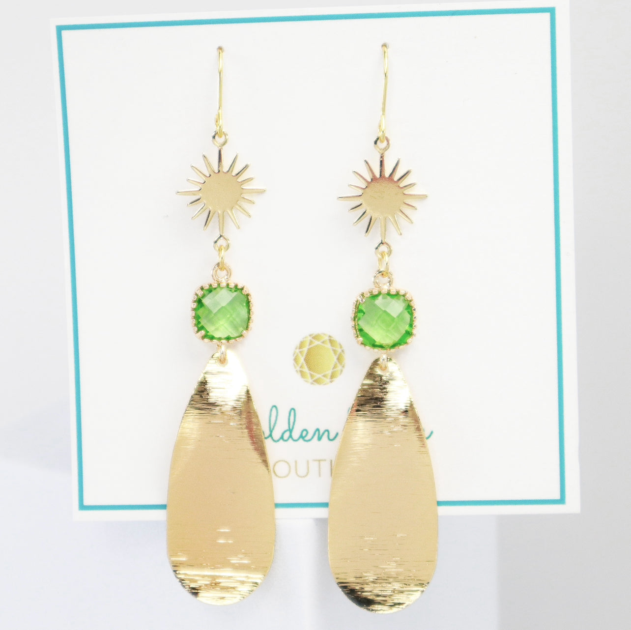 Golden Solstice Green Statement Earrings