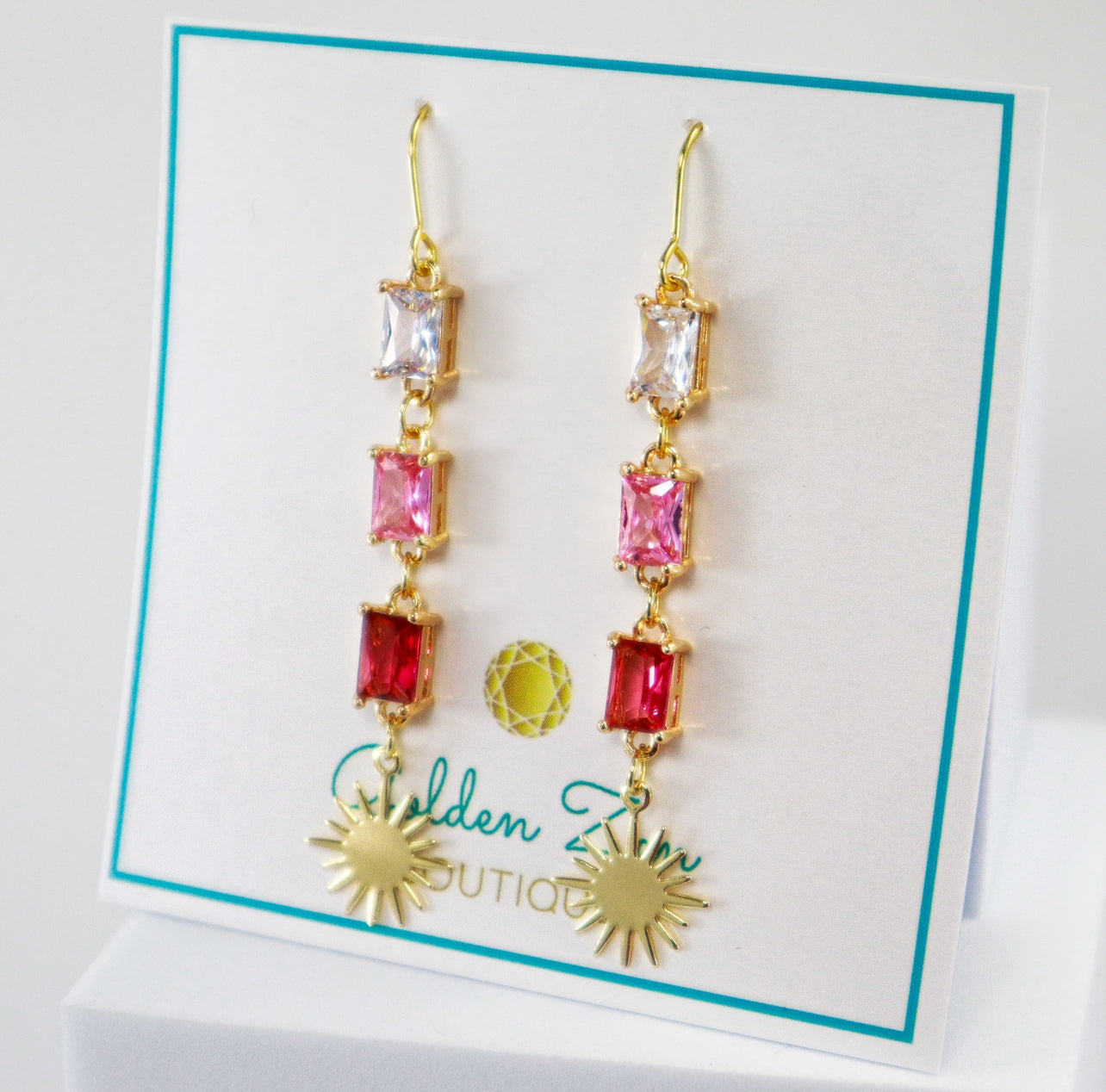 Pink Crystal Sun Ombre Emerald Cut Earrings