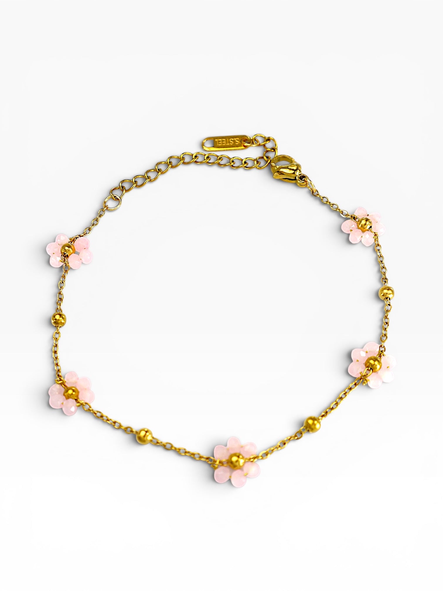 Waterproof Light Pink Crystal Daisy Bracelet