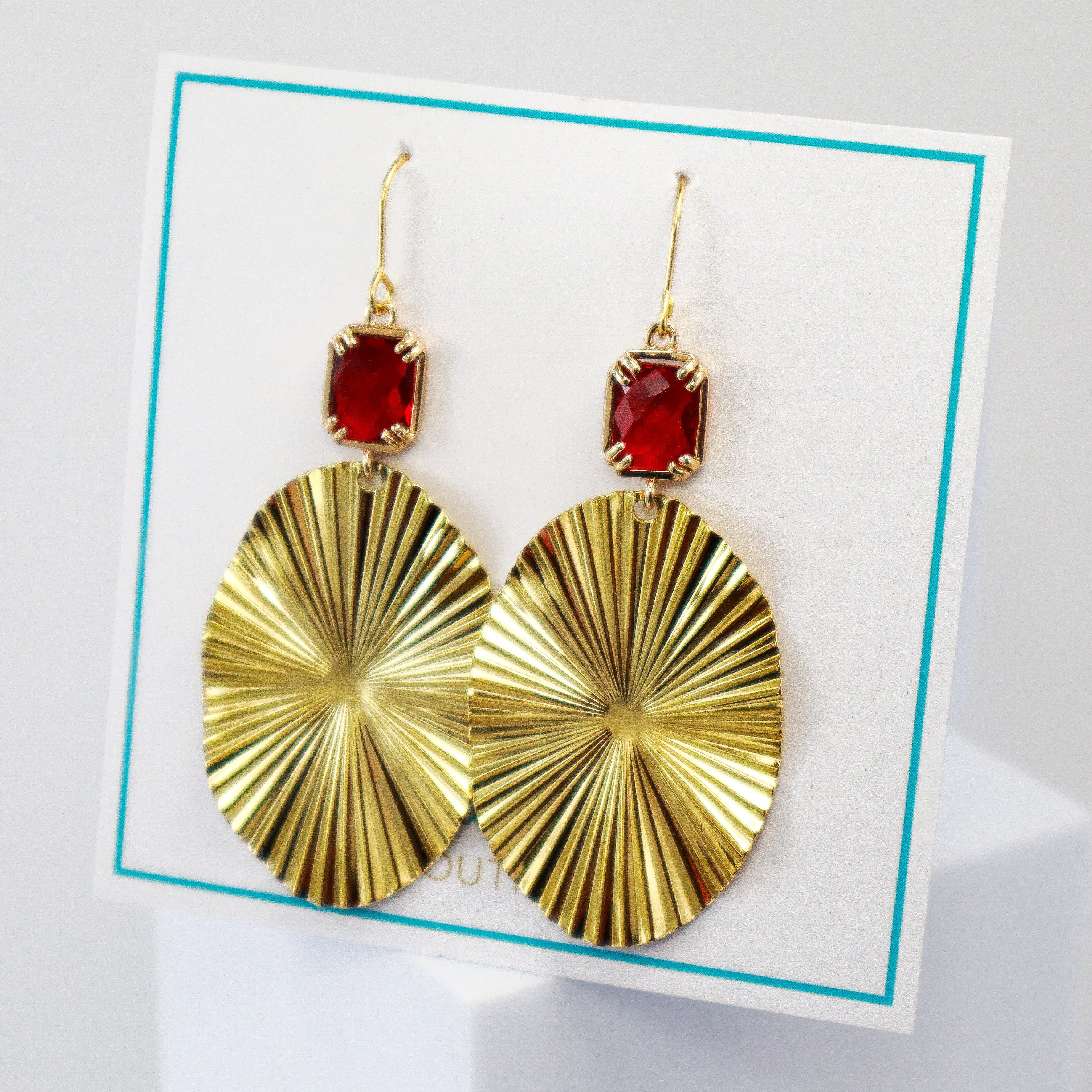 Gold & Red Crystal Statement Earrings