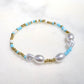 Stackable Blue Seed Bead Pearl Bracelet