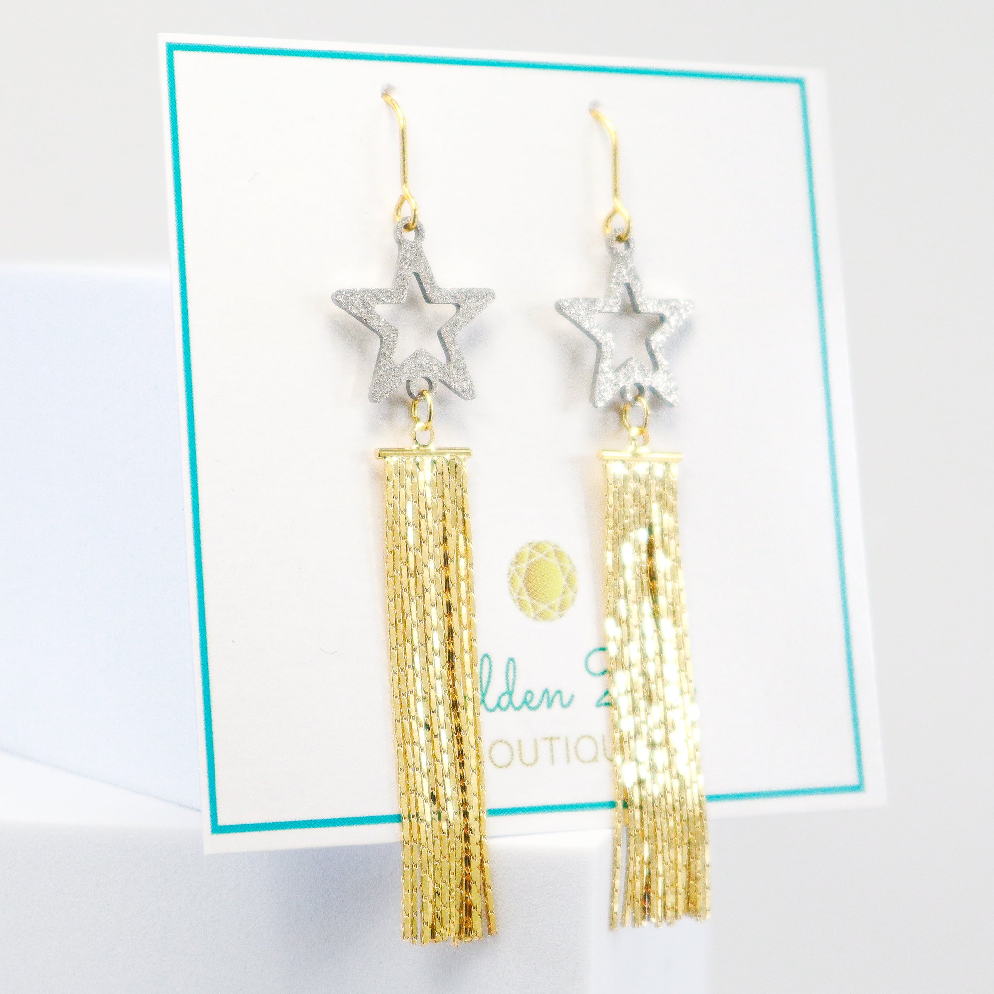 Shooting Star Silver & Gold Tassle Earrings