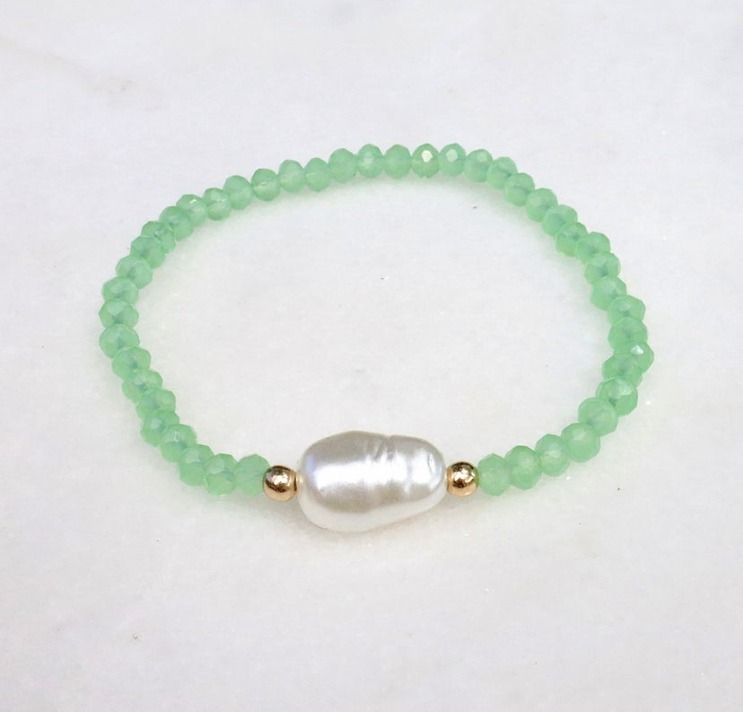 Green Crystal & Pearl Bracelet