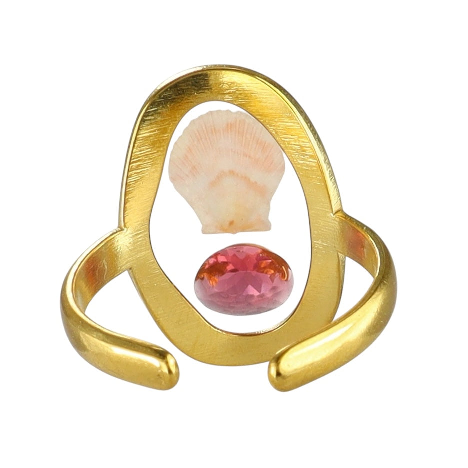 Seaside Pink Tourmaline Shell Ring
