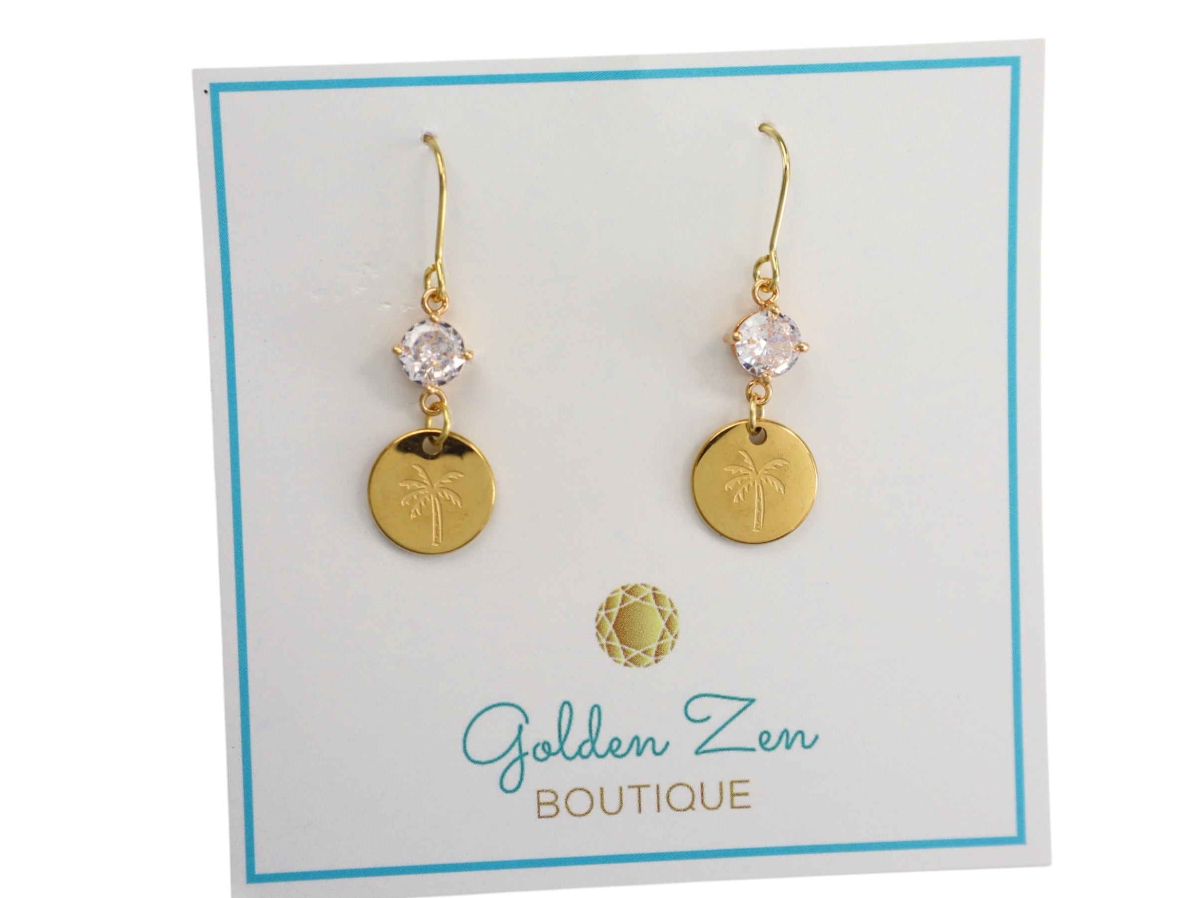 Golden Palm Tree Sparkle Dainty Dangle Earrings
