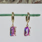 Fluorescent Purple Emerald Cut Gem Hoop Earrings