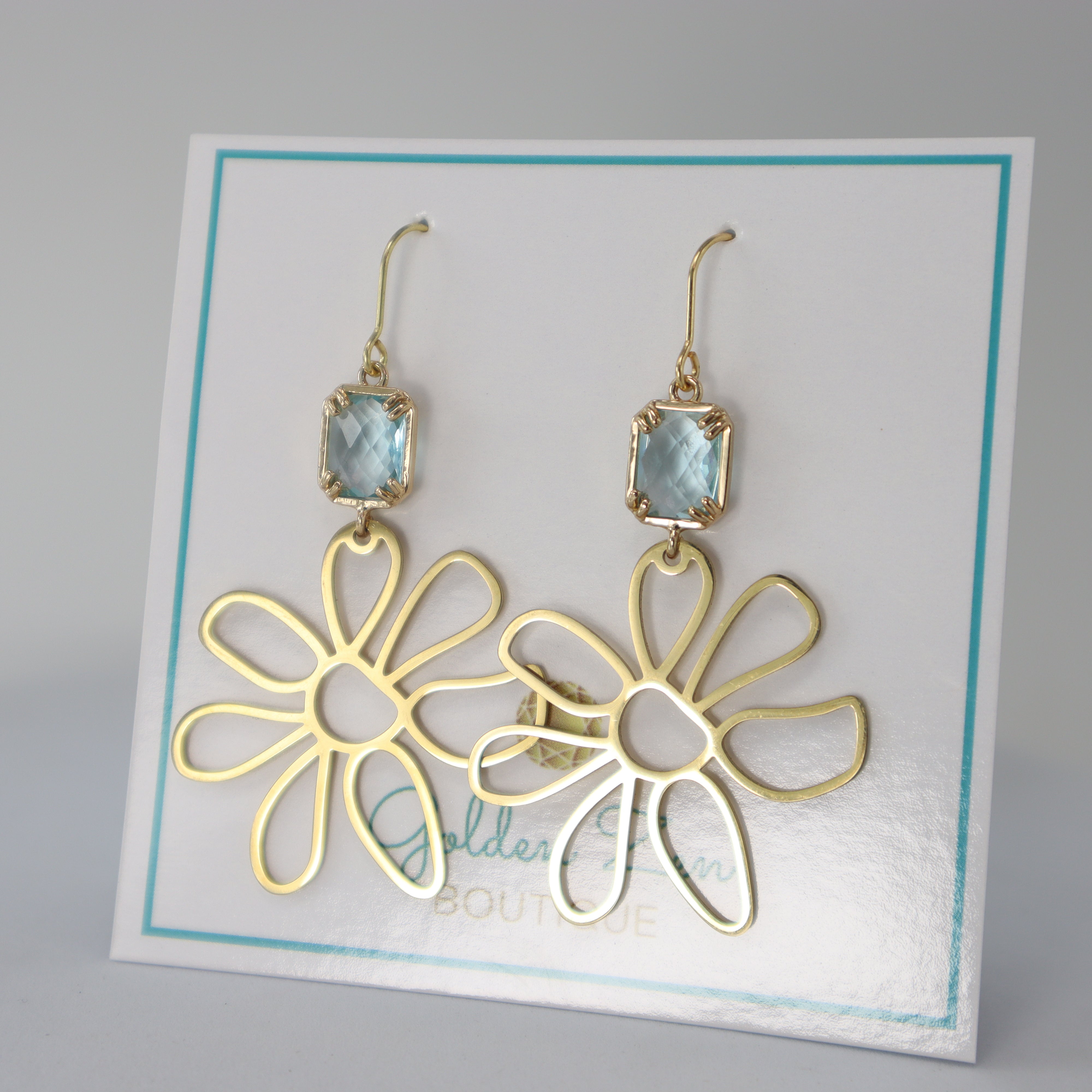 Aquamarine & Floral Drop Earrings – March Birthstone