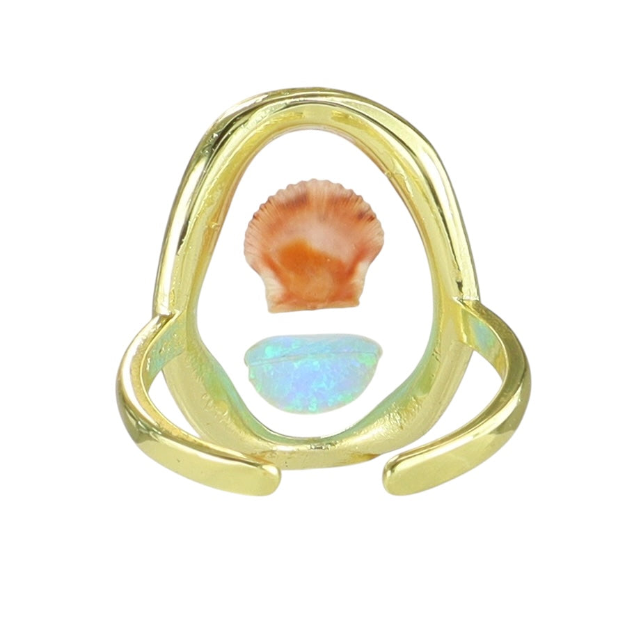 Seaside Glow Opal & Shell Ring