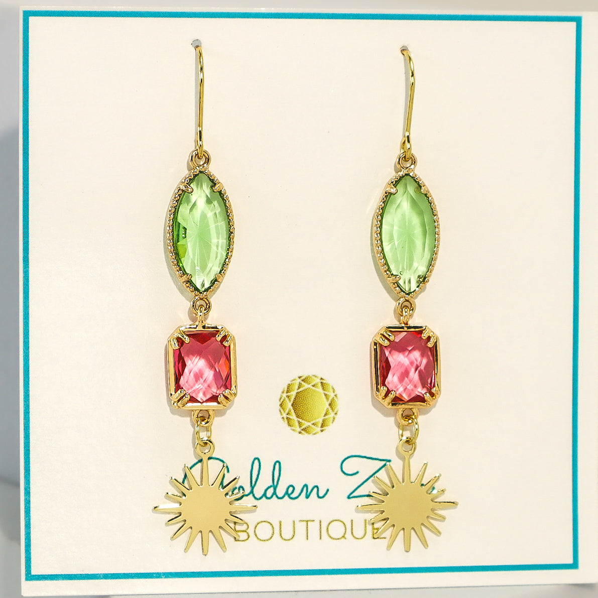 Pink & Green Sun Dangle Earrings