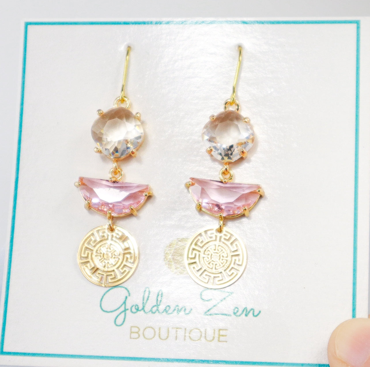 Gia’s Light Pink Greek Key Statement Earrings