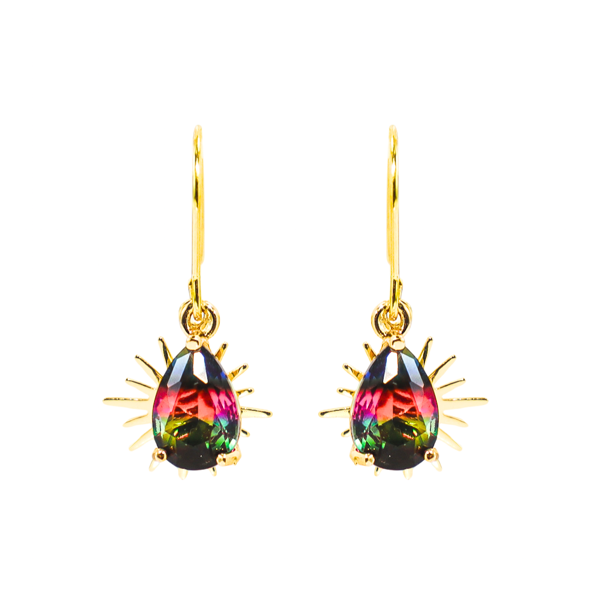 Ombre Multicolor Crystal Gold Star Dangle Earrings