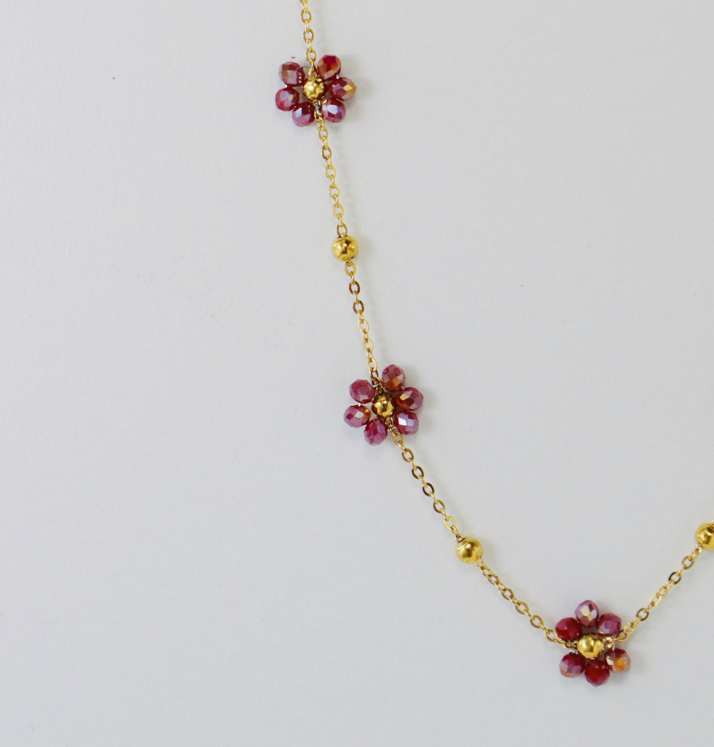 Red & Gold Crystal Daisy Flower Necklace