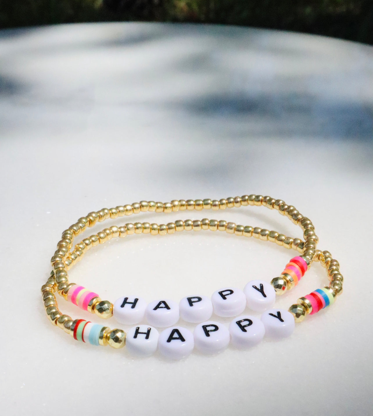 Gold & Rainbow Happy Word Bracelet