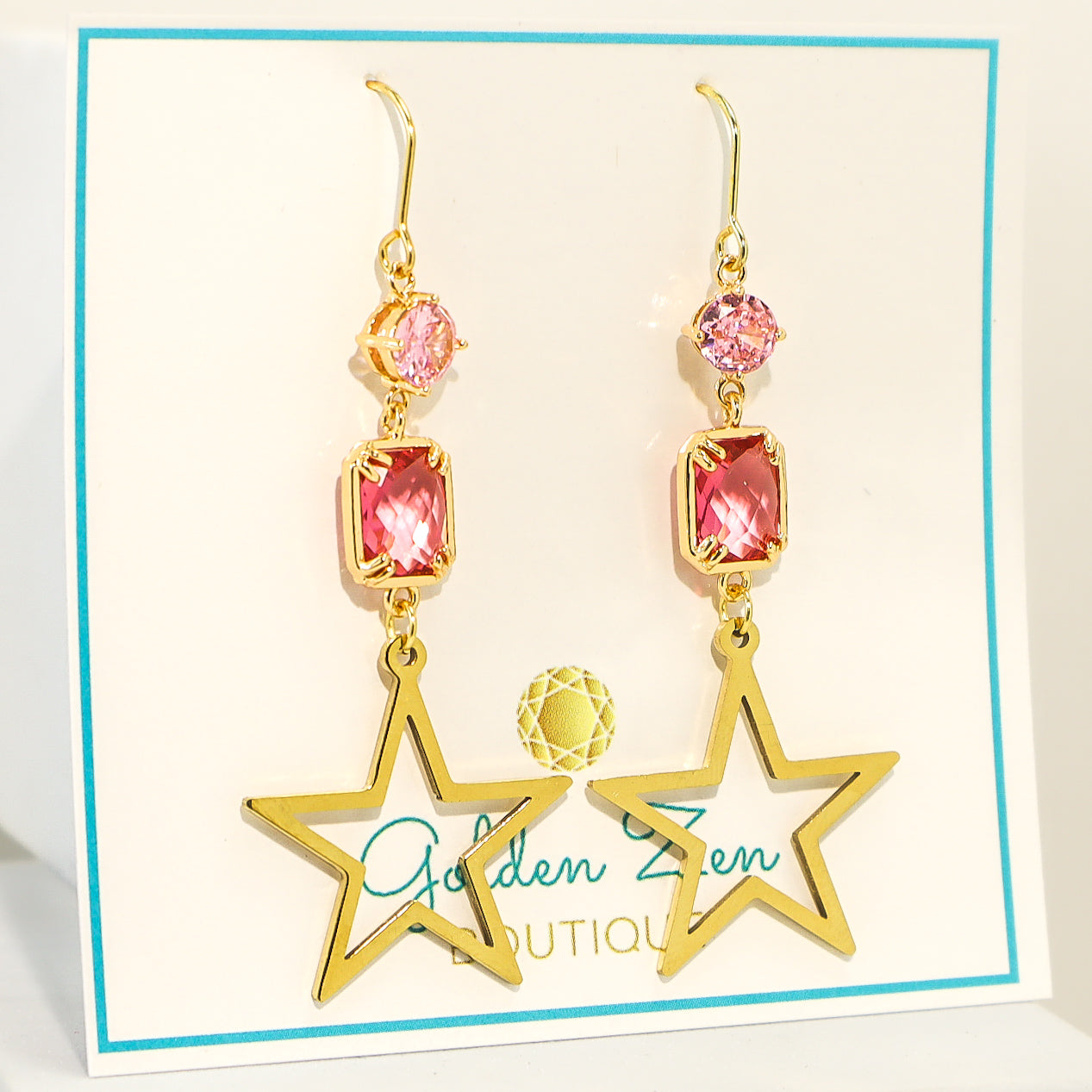 Pink & Gold Star Dangle Earrings