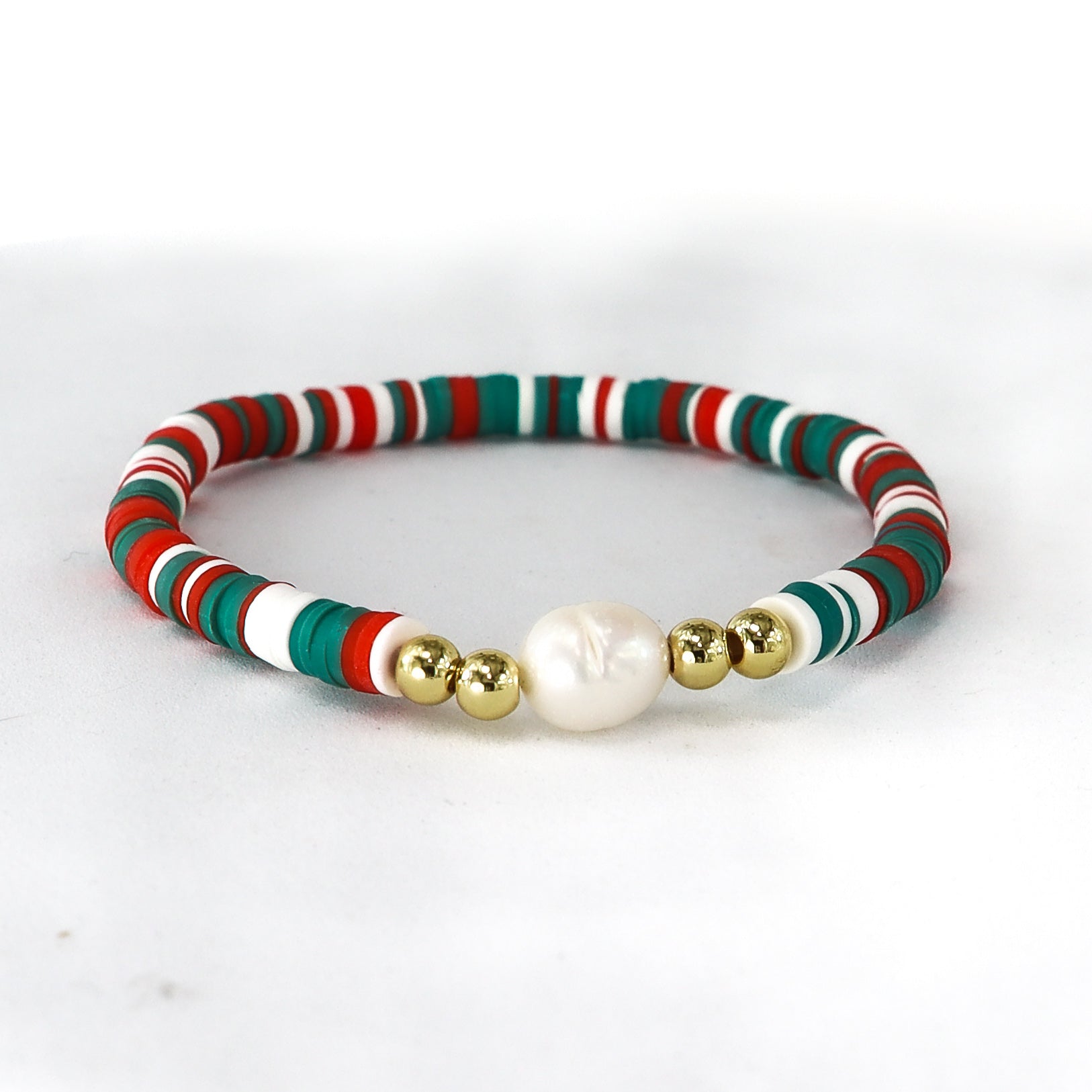 Holiday Pearl & Clay Bead Christmas Bracelet