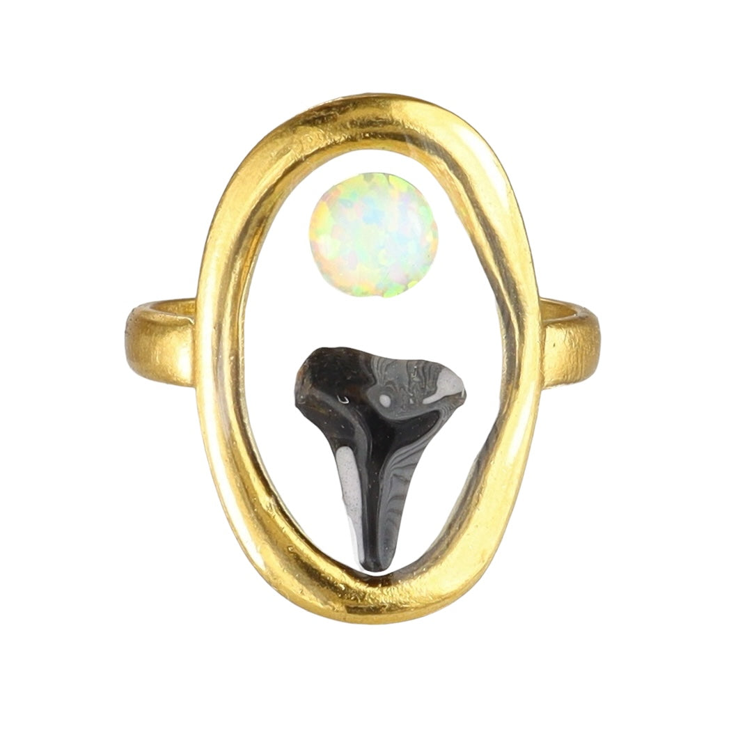 Prehistoric Venice Shark Tooth & White Opal Ring