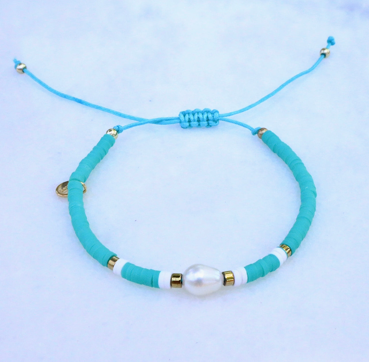 Teal Nation Adjustable Pearl & Clay Bracelet