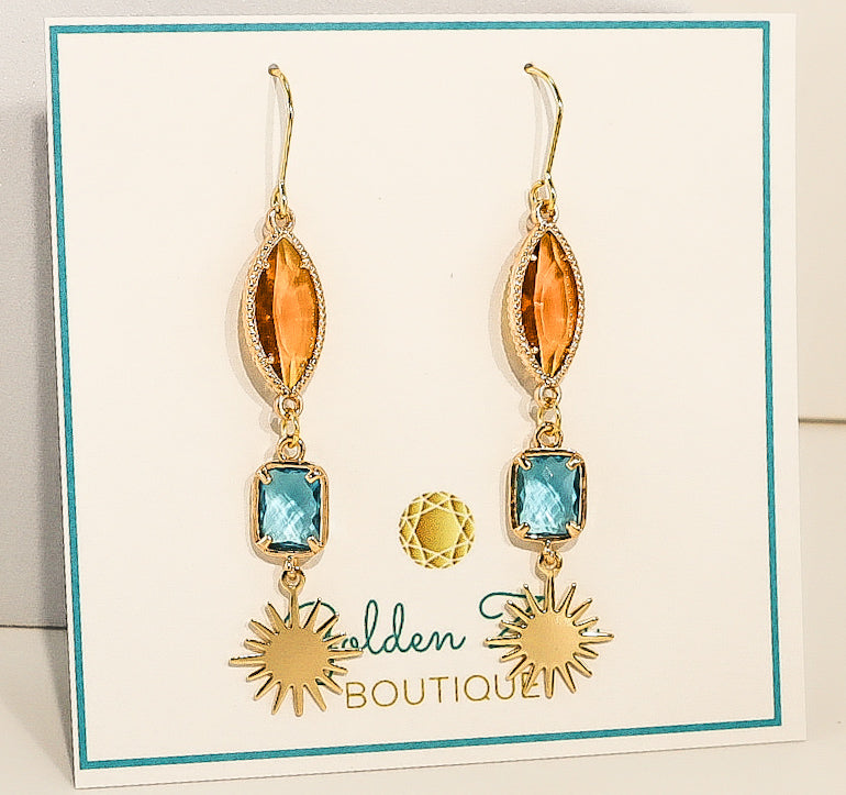 Brown & Blue Topaz Golden Sun Earrings