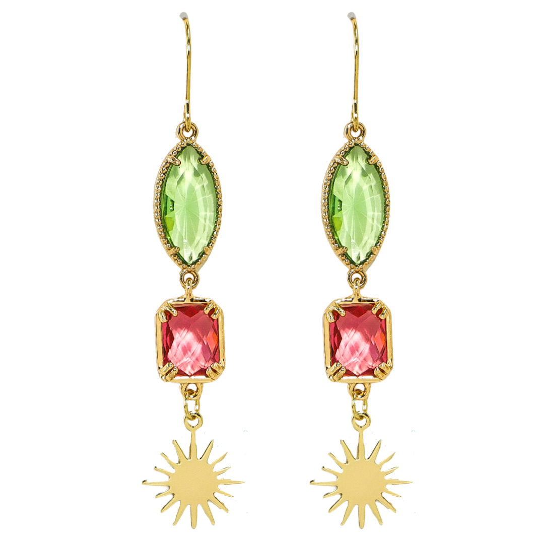 Pink & Green Sun Dangle Earrings