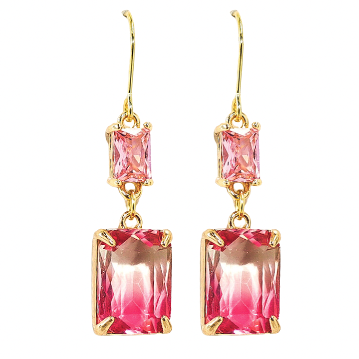 Pink & Gold Dangle Crystal Earrings