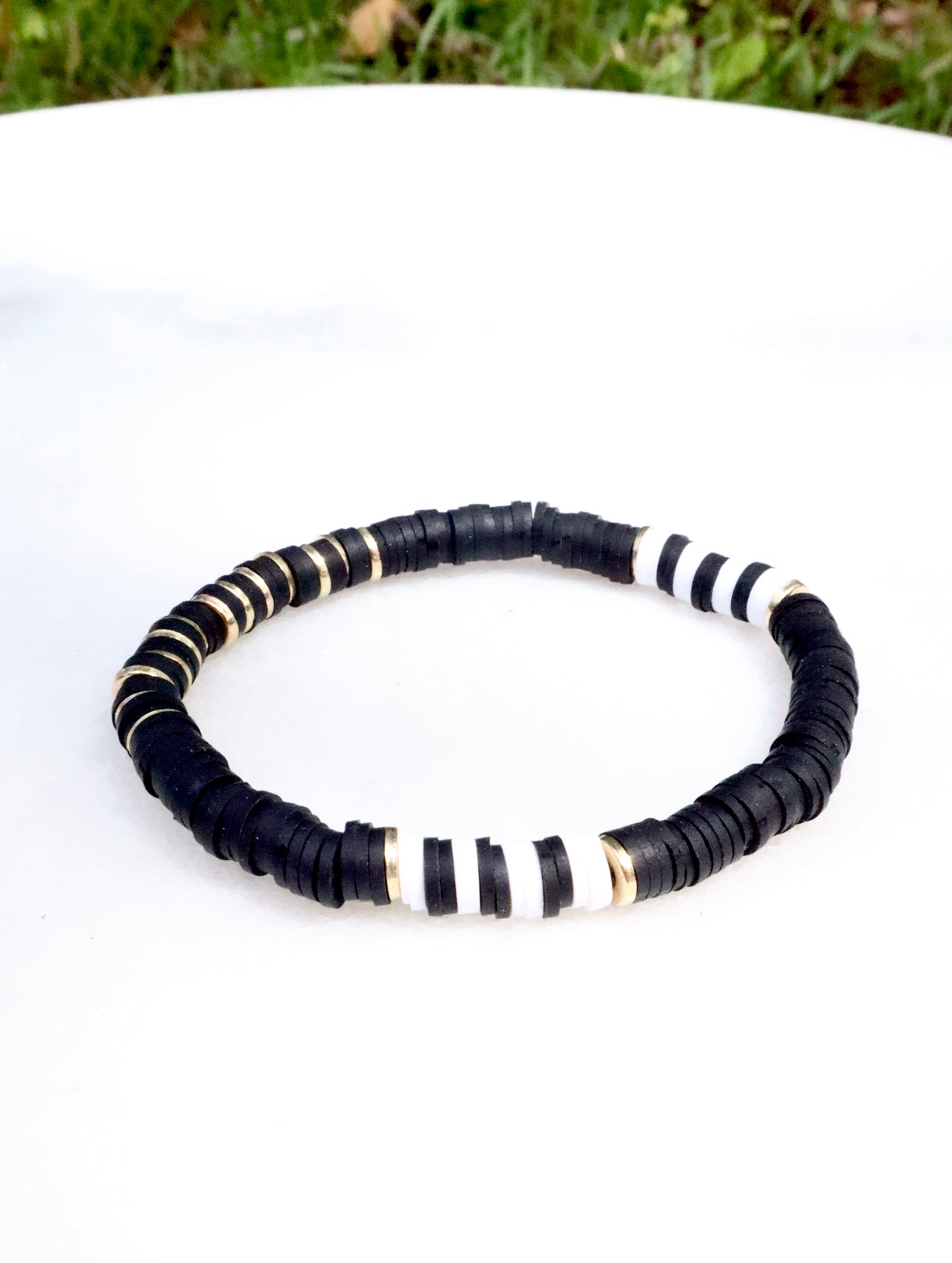 Black, White & Gold Clay Bracelet