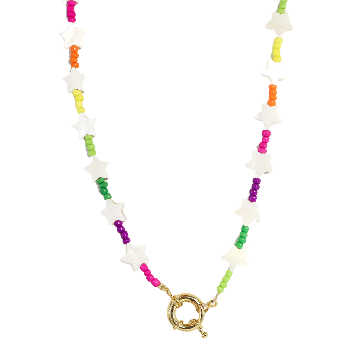 Rainbow Beaded Mother of Pearl Star Choker Necklace