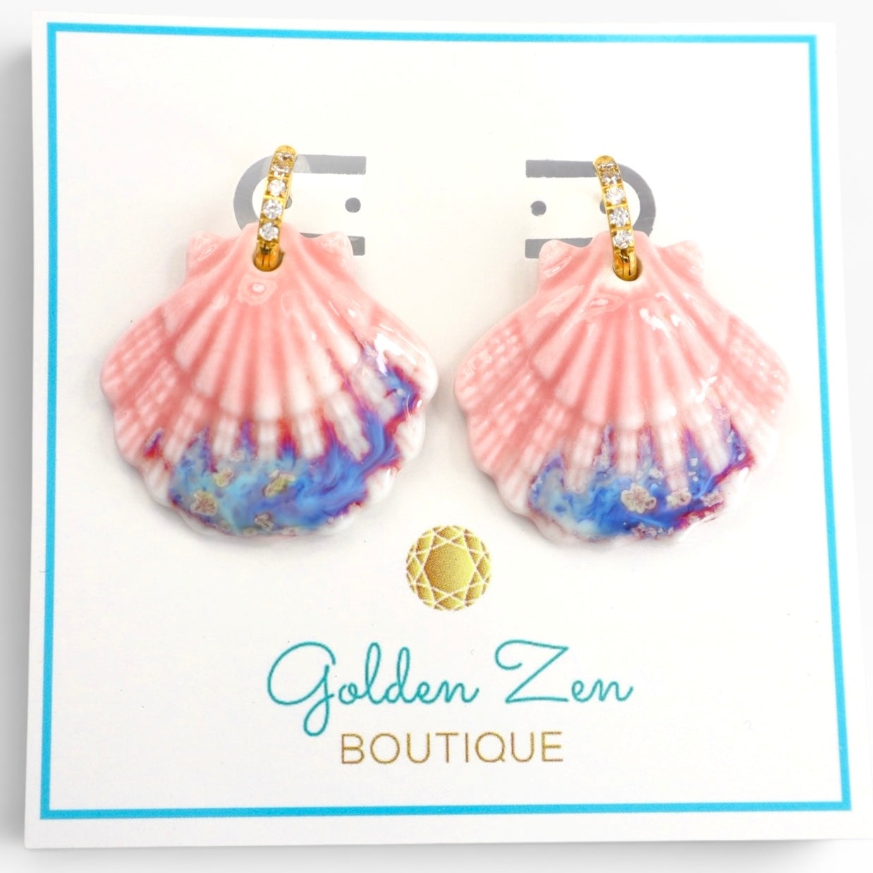 Waterproof Pink & Purple Scallop Shell Hoops Earrings