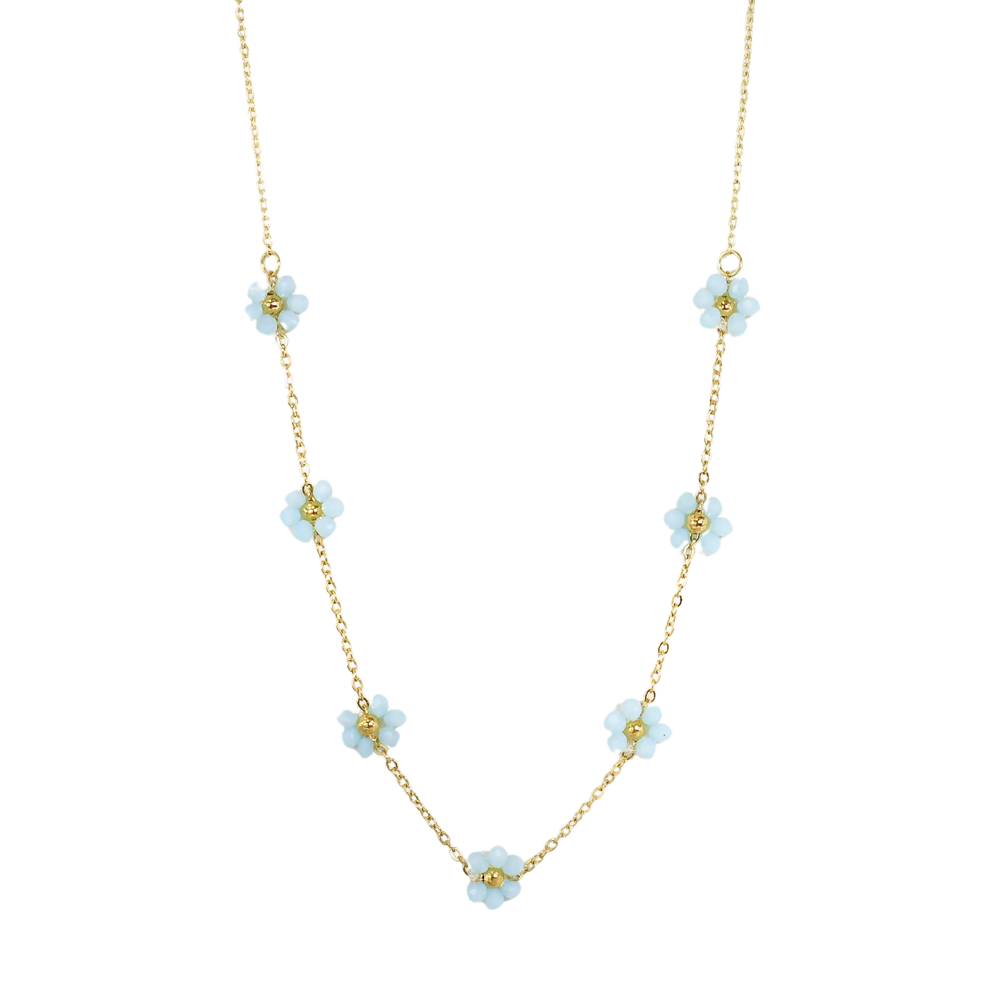 Baby Blue & Gold Crystal Daisy Flower Necklace