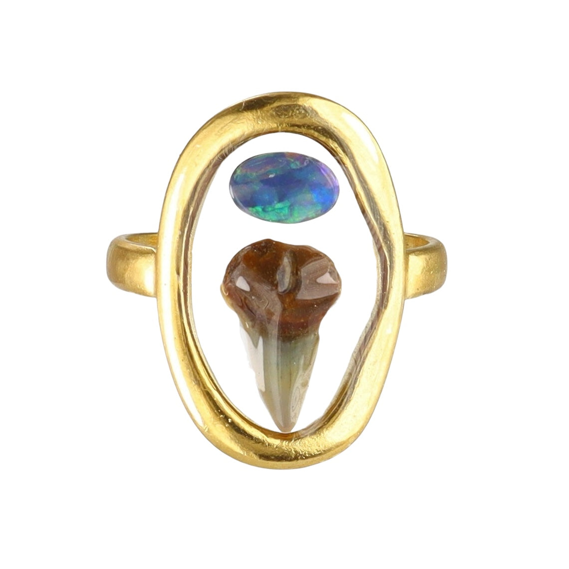 Venice Fossil Shark Tooth Ring with Genuine Ocean Opal Doublet